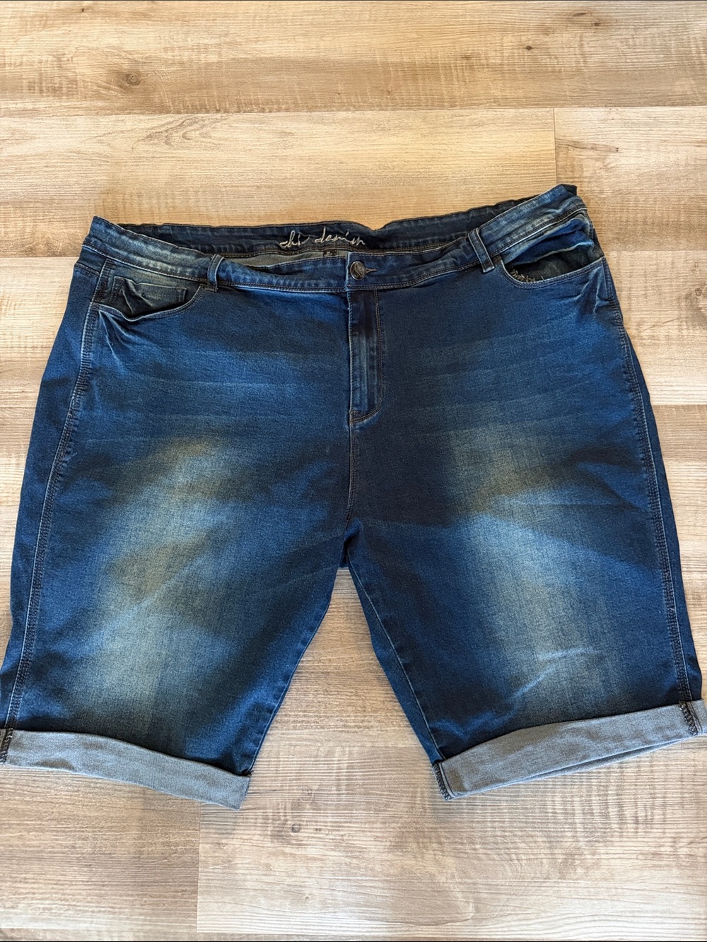 City Chic Women’s Plus Dark Blue Cuffed Denim Bermuda Shorts